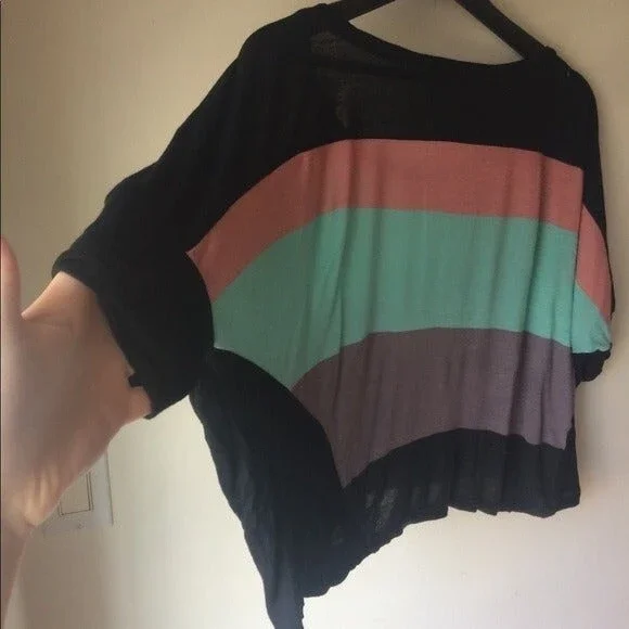 Black Sleeve Rainbow Crop Top - Picture 4 of 5